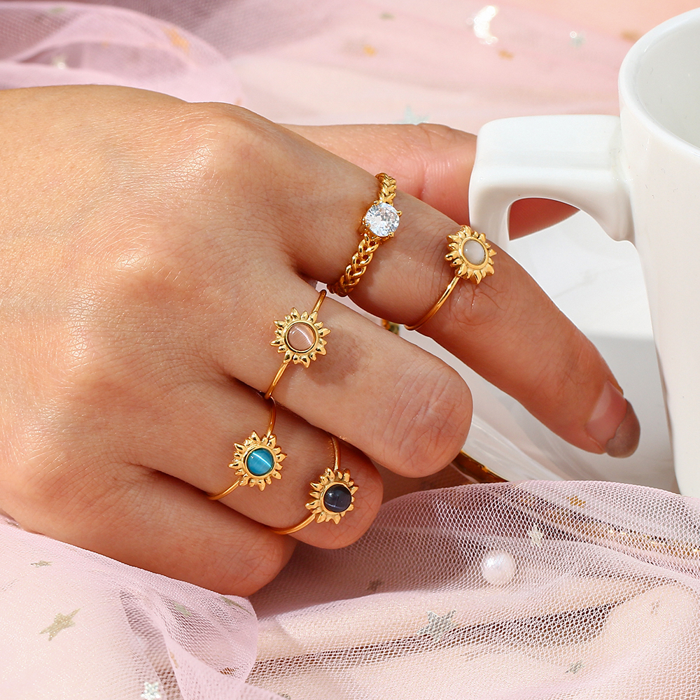 Fashion Sun Stainless Steel Open Ring Inlay Opal Stainless Steel Rings