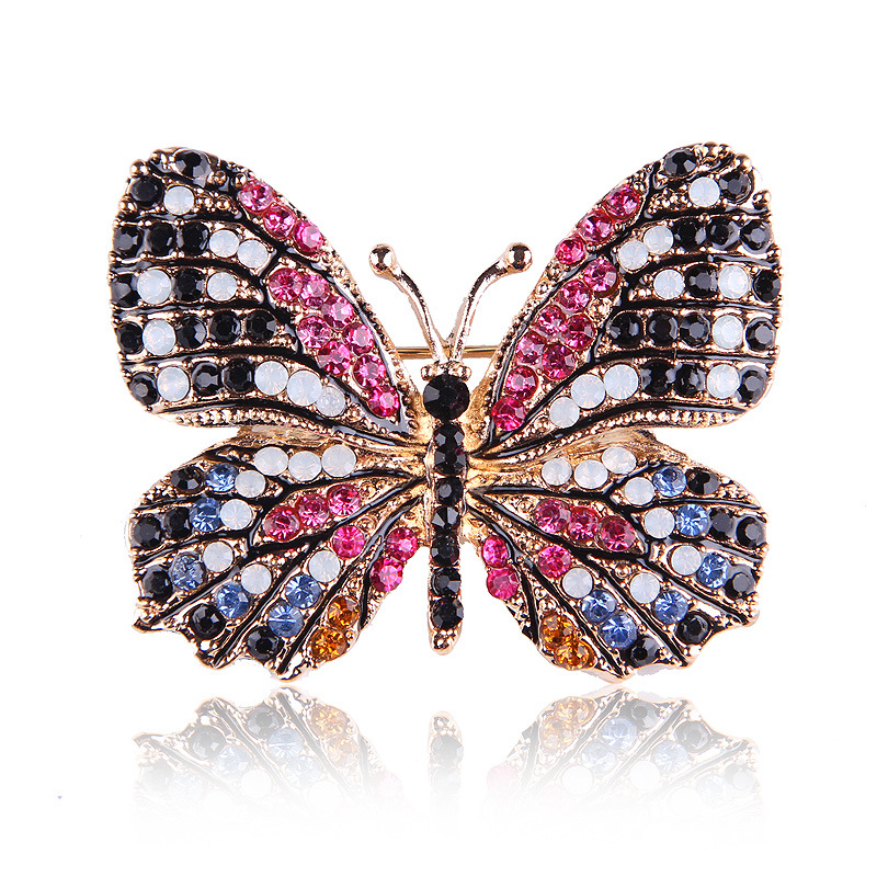 Retro Butterfly Alloy Plating Diamond Corsage