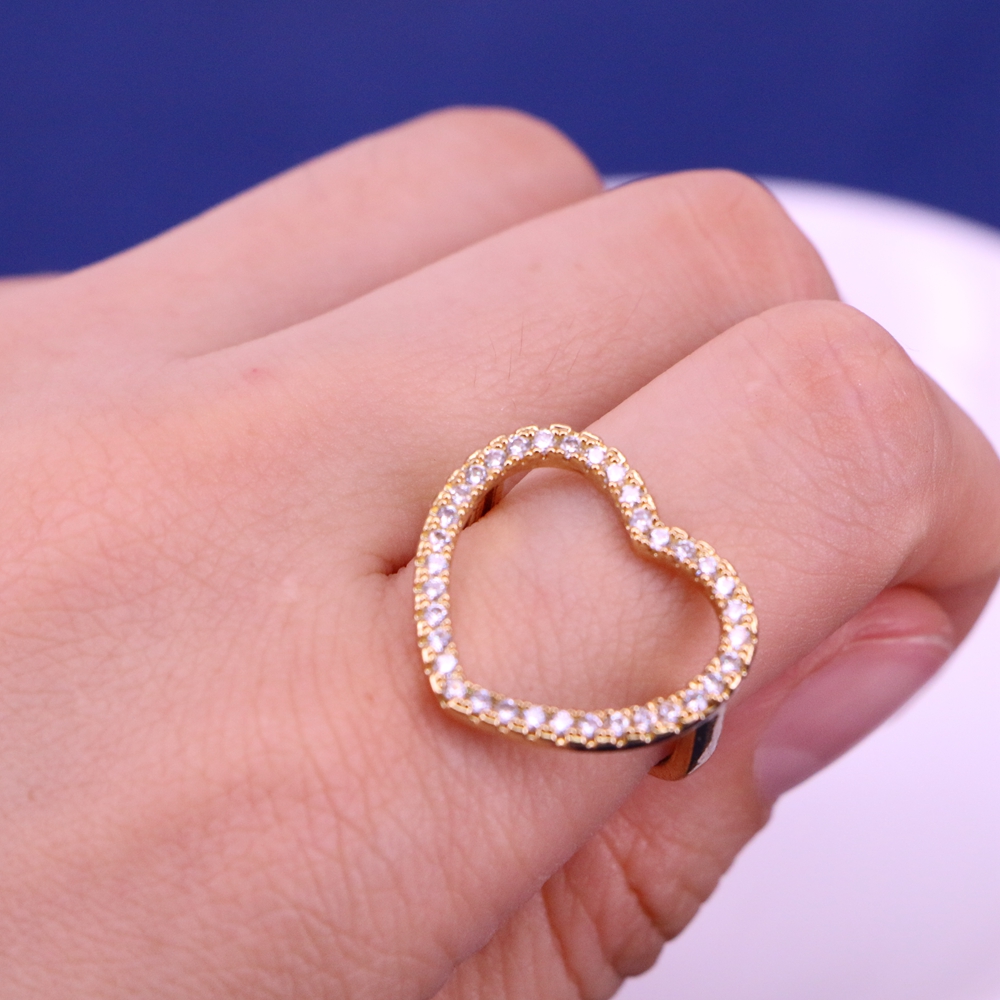 Fashion Heart Shape Copper Open Ring Inlay Zircon Copper Rings