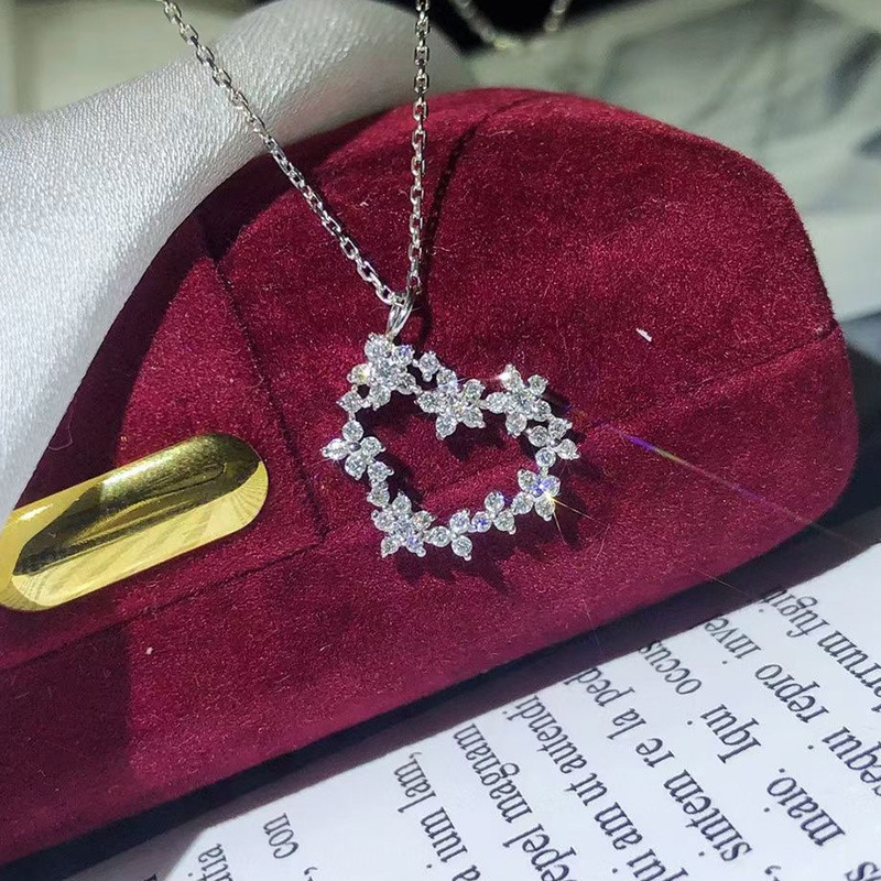 Fashion Heart Shape Copper Pendant Necklace Plating Inlay Zircon Copper Necklaces