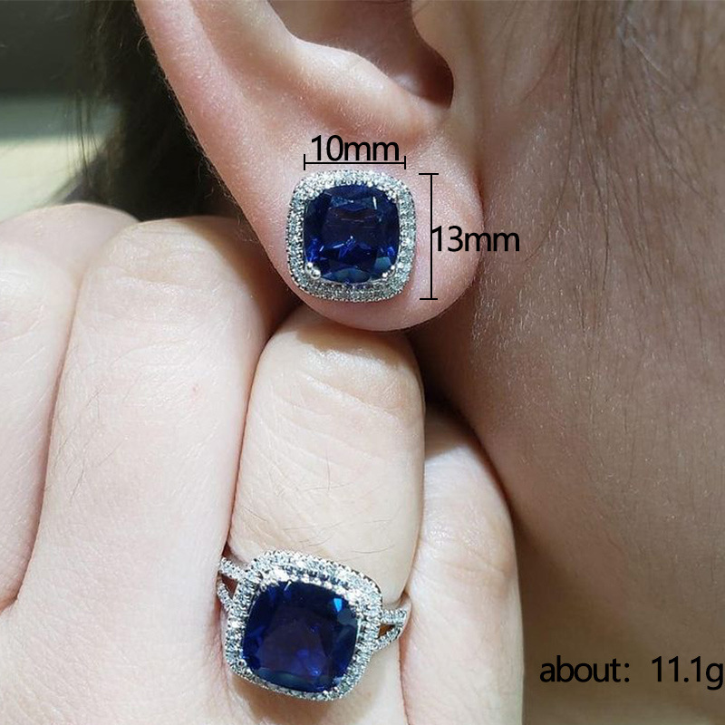 Fashion Square Copper Plating Inlay Zircon Rings Earrings Necklace 1 Pair