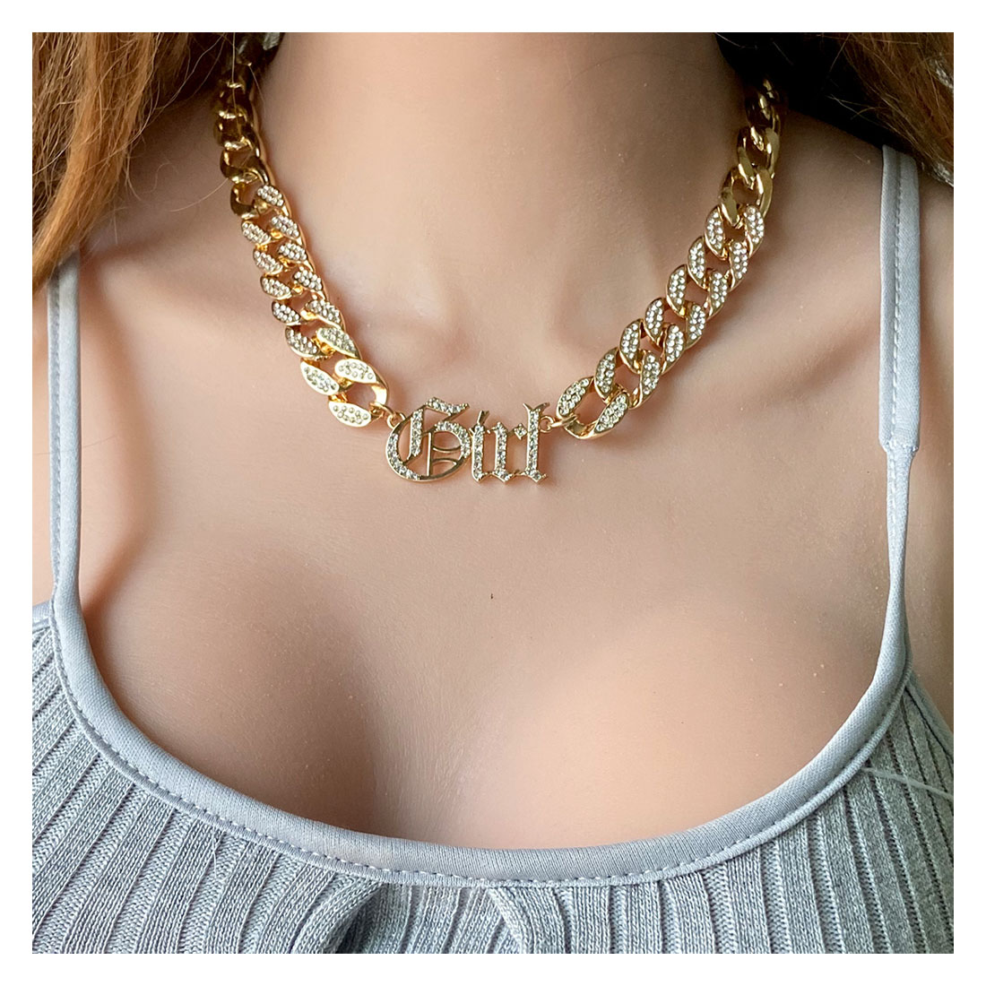 Shiny Letter Alloy Rhinestone Necklace 1 Piece