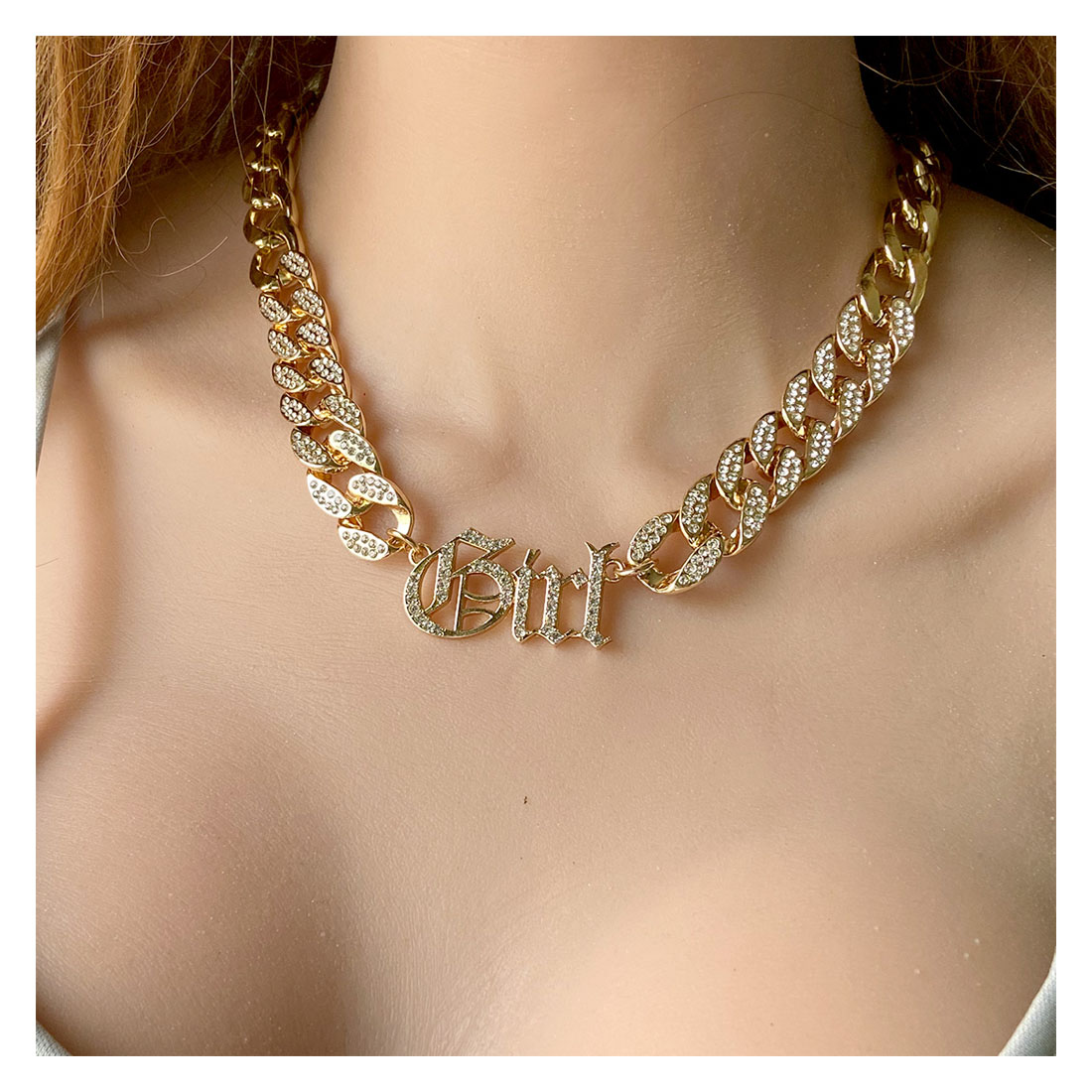 Shiny Letter Alloy Rhinestone Necklace 1 Piece