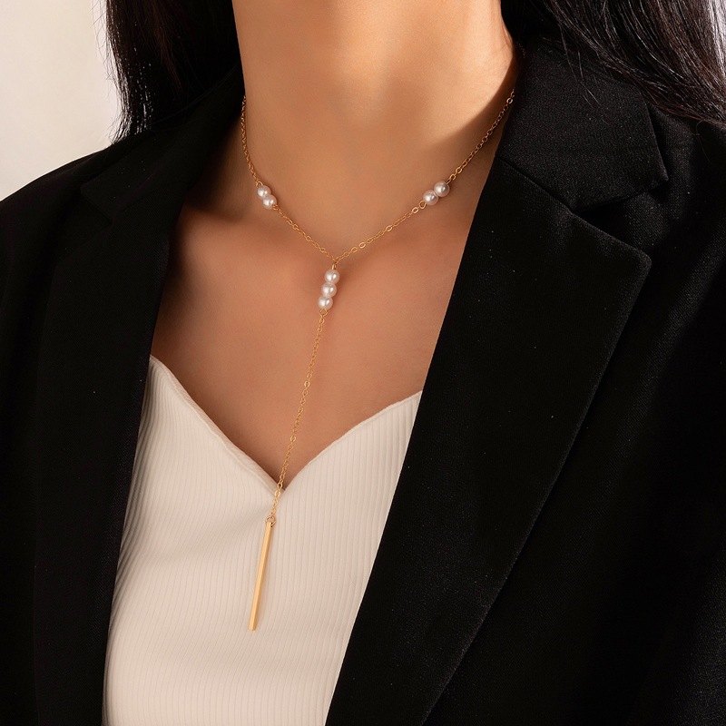 Simple Style Geometric Tassel Alloy Plating Artificial Pearls Necklace