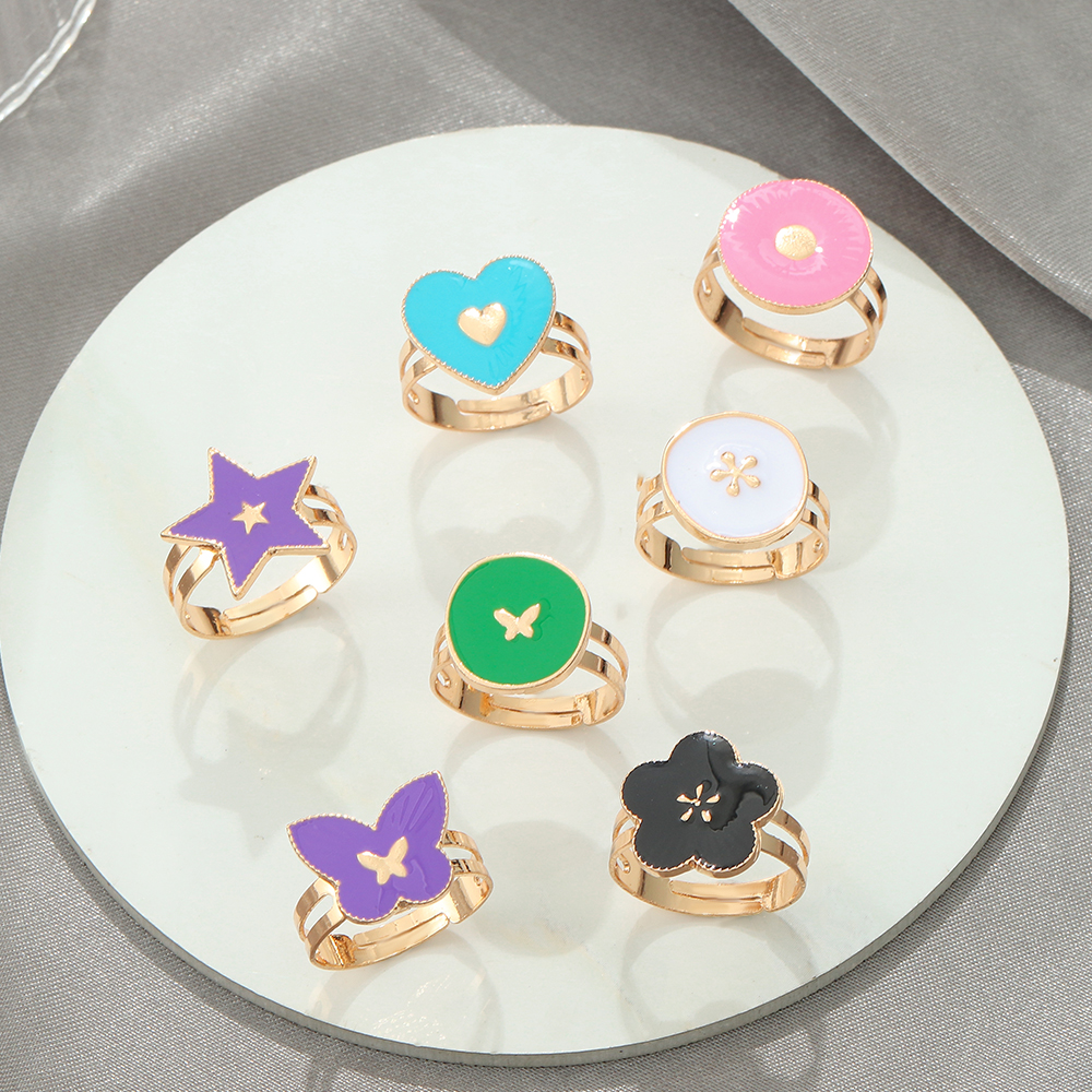 Cute Heart Shape Flower Butterfly Alloy Plating Rings 1 Piece