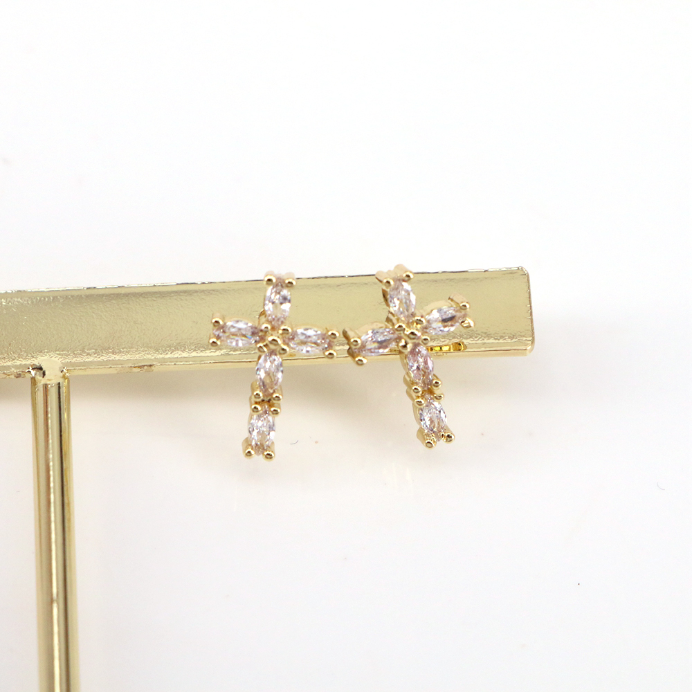 Fashion Cross Copper Ear Studs Inlay Zircon Copper Earrings