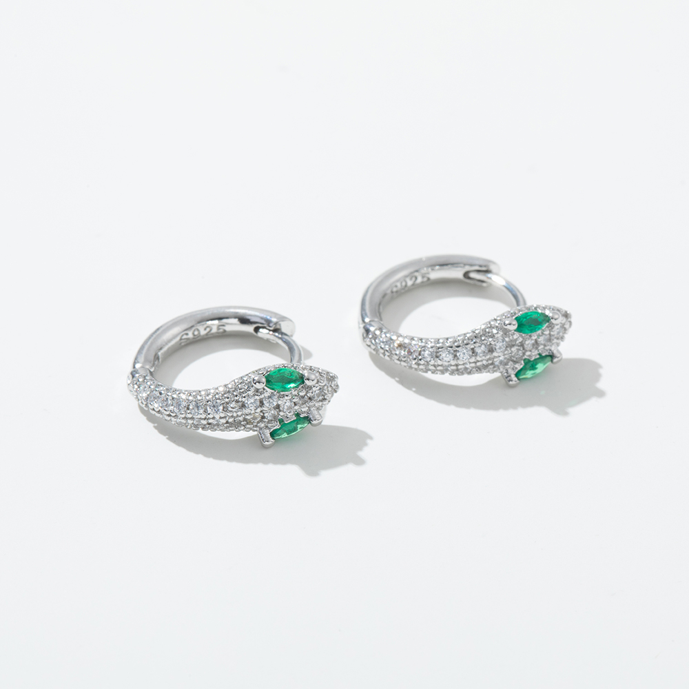Fashion Snake Brass Inlay Zircon Hoop Earrings 1 Pair