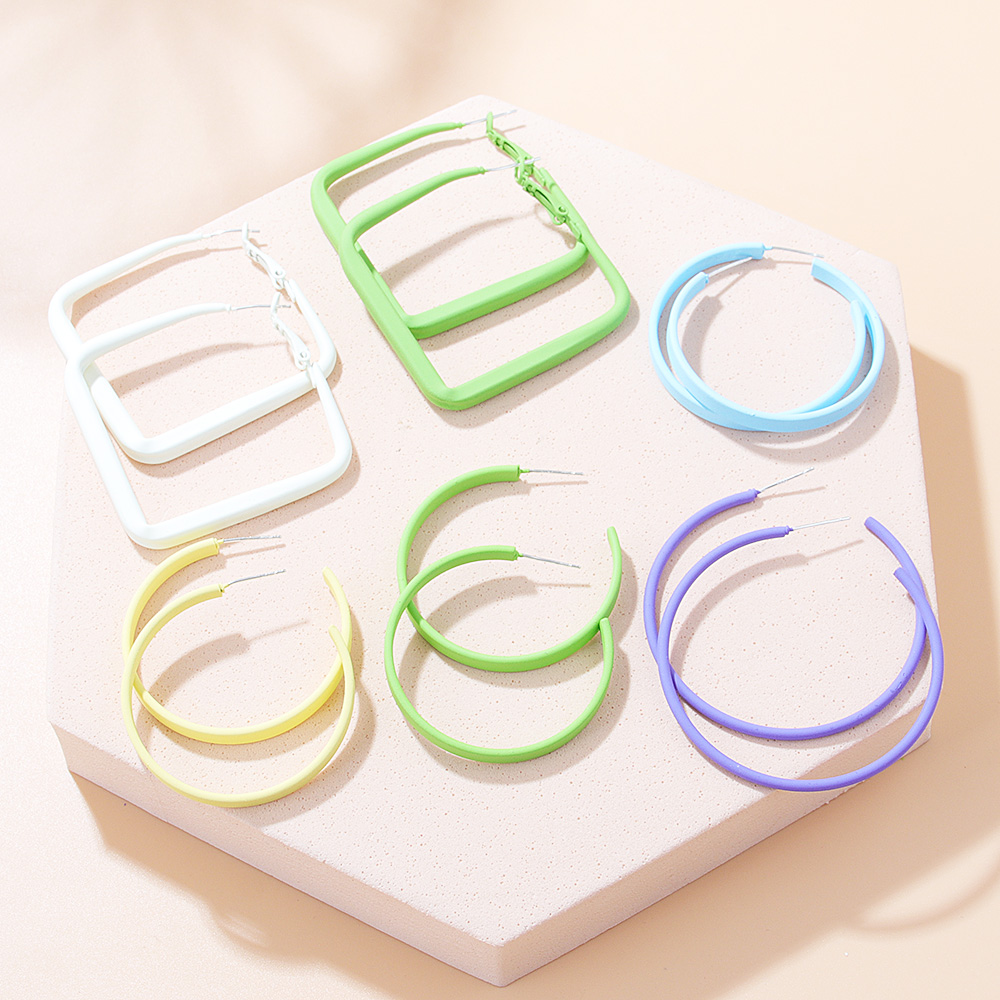 Fashion Round Square Alloy Hoop Earrings