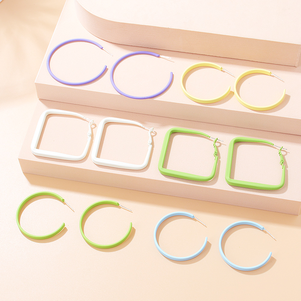 Fashion Round Square Alloy Hoop Earrings