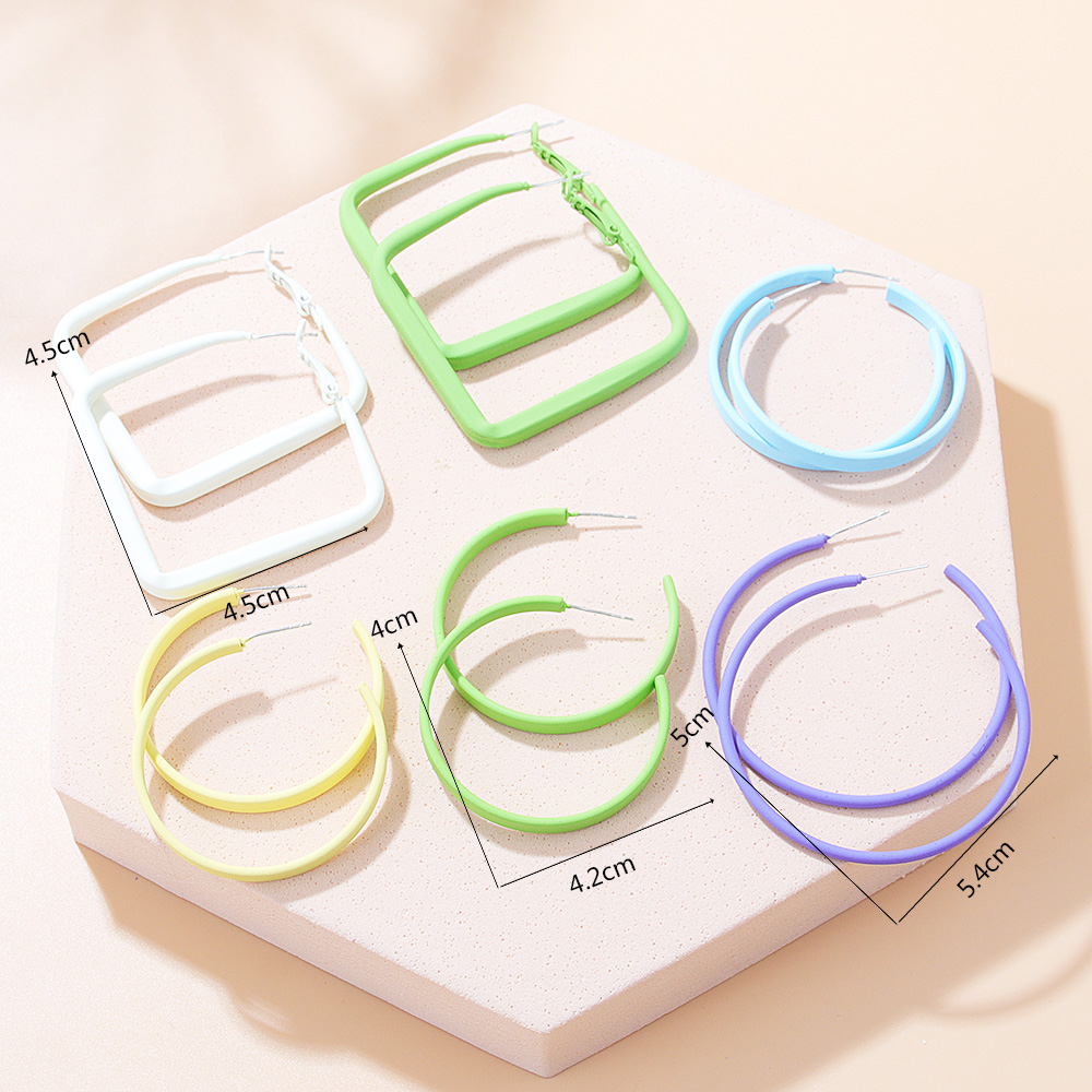Fashion Round Square Alloy Hoop Earrings