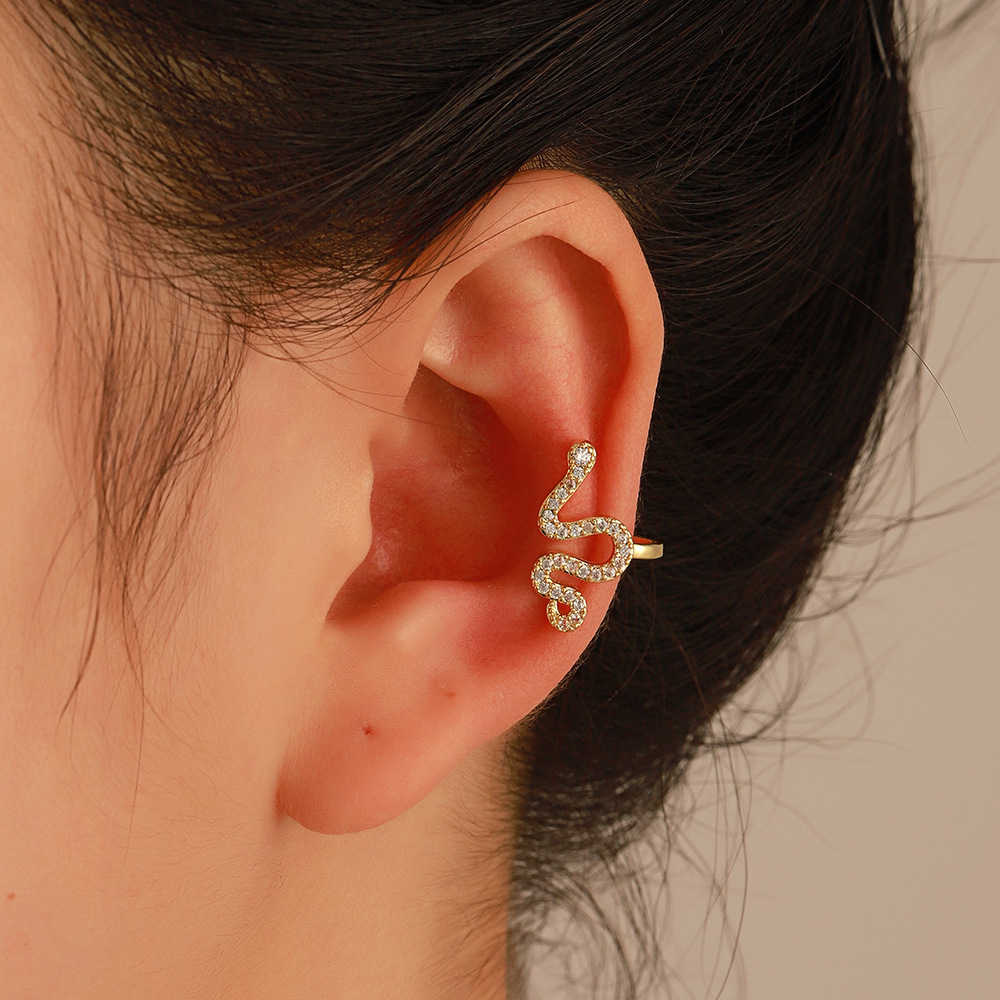 Simple Style Snake Copper Ear clips Plating Zircon Copper Earrings