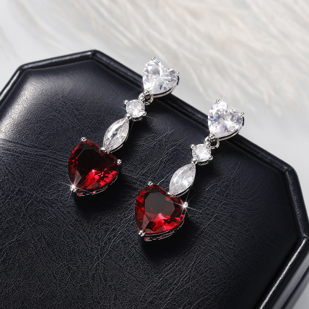Fashion Heart Shape Copper Drop Earrings Zircon Copper Earrings