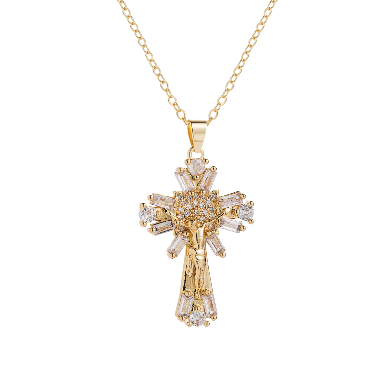 Fashion Cross Copper Necklace Plating Zircon Copper Necklaces