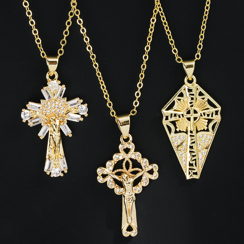 Fashion Cross Copper Necklace Plating Zircon Copper Necklaces