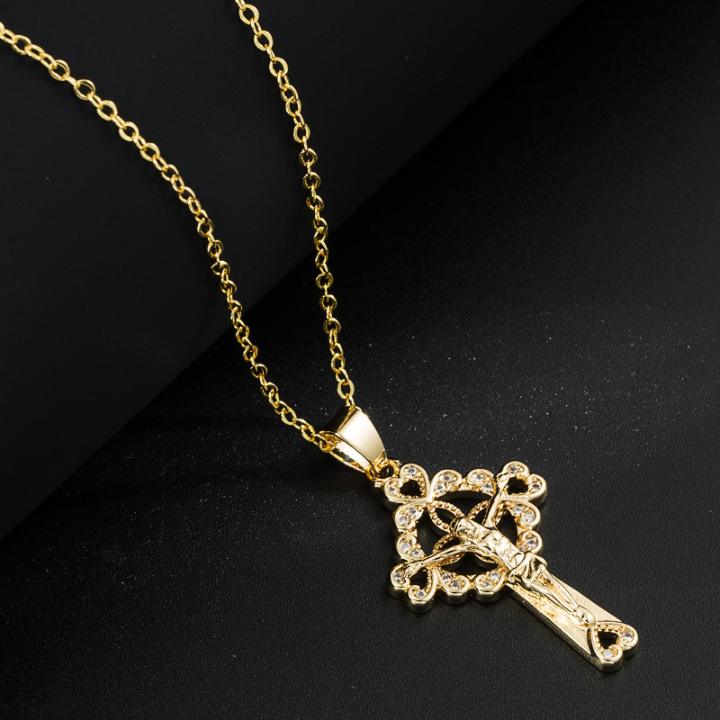 Fashion Cross Copper Necklace Plating Zircon Copper Necklaces