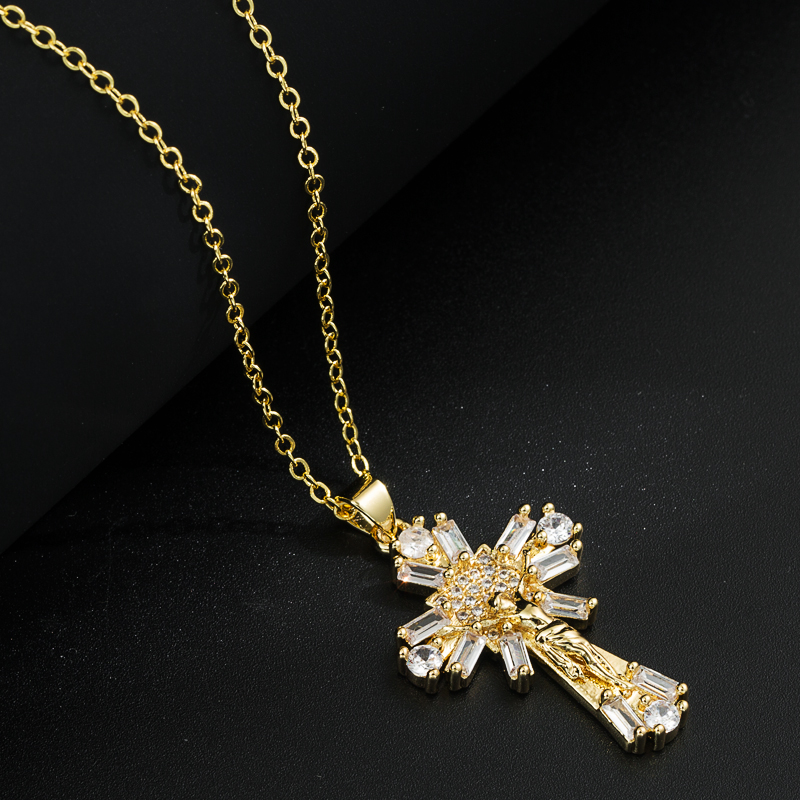 Fashion Cross Copper Necklace Plating Zircon Copper Necklaces