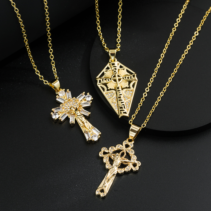 Fashion Cross Copper Necklace Plating Zircon Copper Necklaces