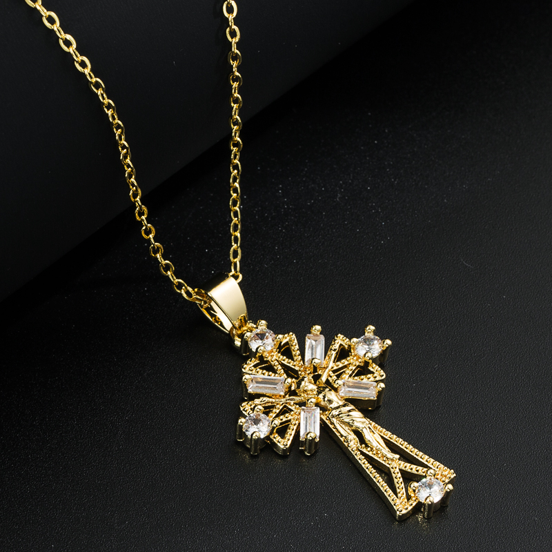 Glam Cross Copper Necklace Plating Zircon Copper Necklaces