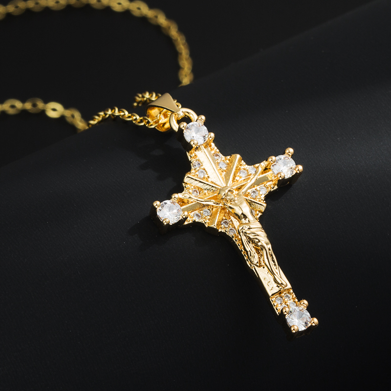 Glam Cross Copper Necklace Plating Zircon Copper Necklaces