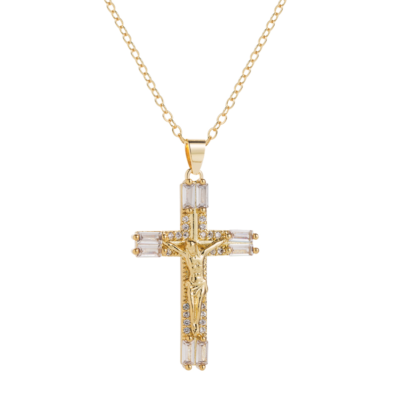 Glam Cross Copper Necklace Plating Zircon Copper Necklaces