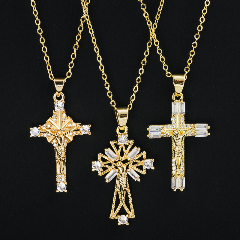 Glam Cross Copper Necklace Plating Zircon Copper Necklaces