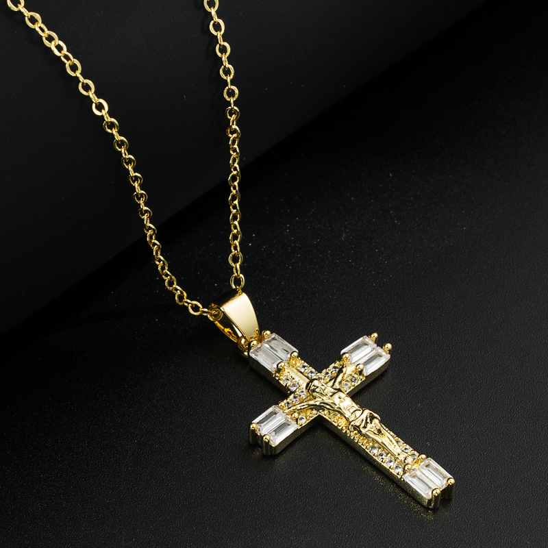 Glam Cross Copper Necklace Plating Zircon Copper Necklaces