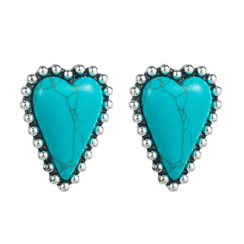 Fashion Heart Shape Alloy Inlay Turquoise Ear Studs