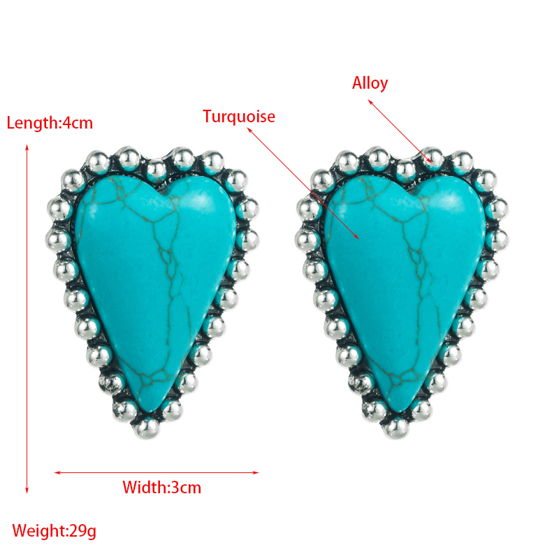 Fashion Heart Shape Alloy Inlay Turquoise Ear Studs