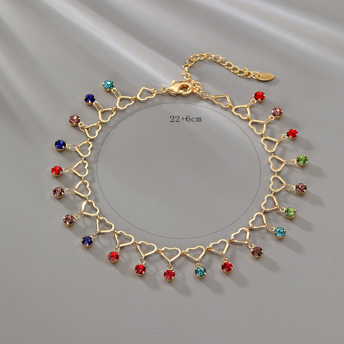 Fashion Heart Shape Copper Plating Inlay Zircon Anklet 1 Piece