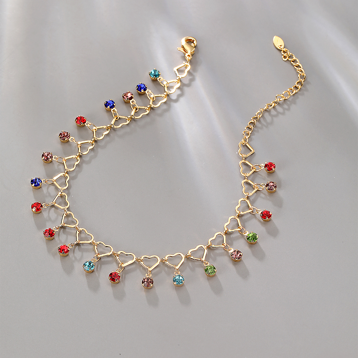 Fashion Heart Shape Copper Plating Inlay Zircon Anklet 1 Piece