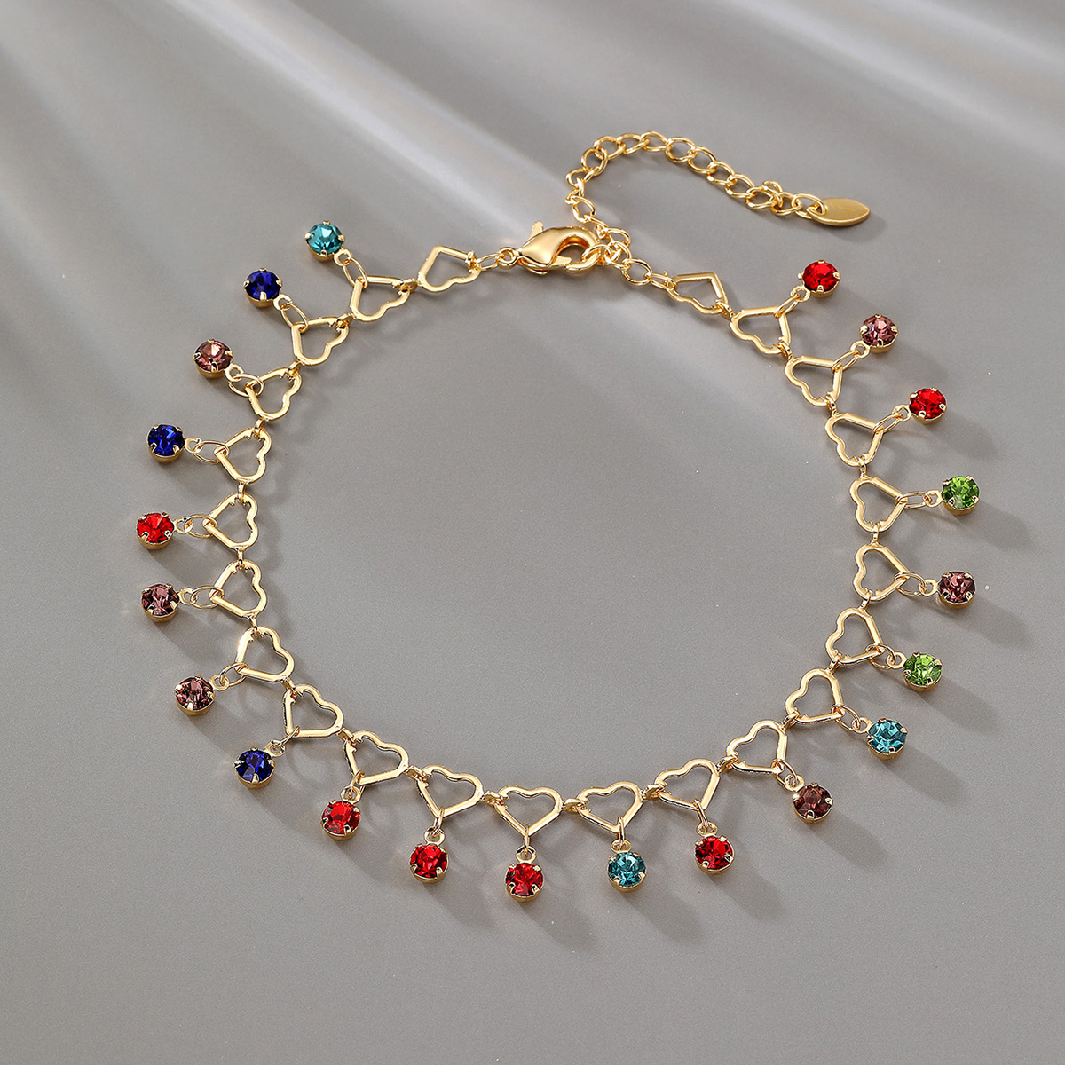 Fashion Heart Shape Copper Plating Inlay Zircon Anklet 1 Piece