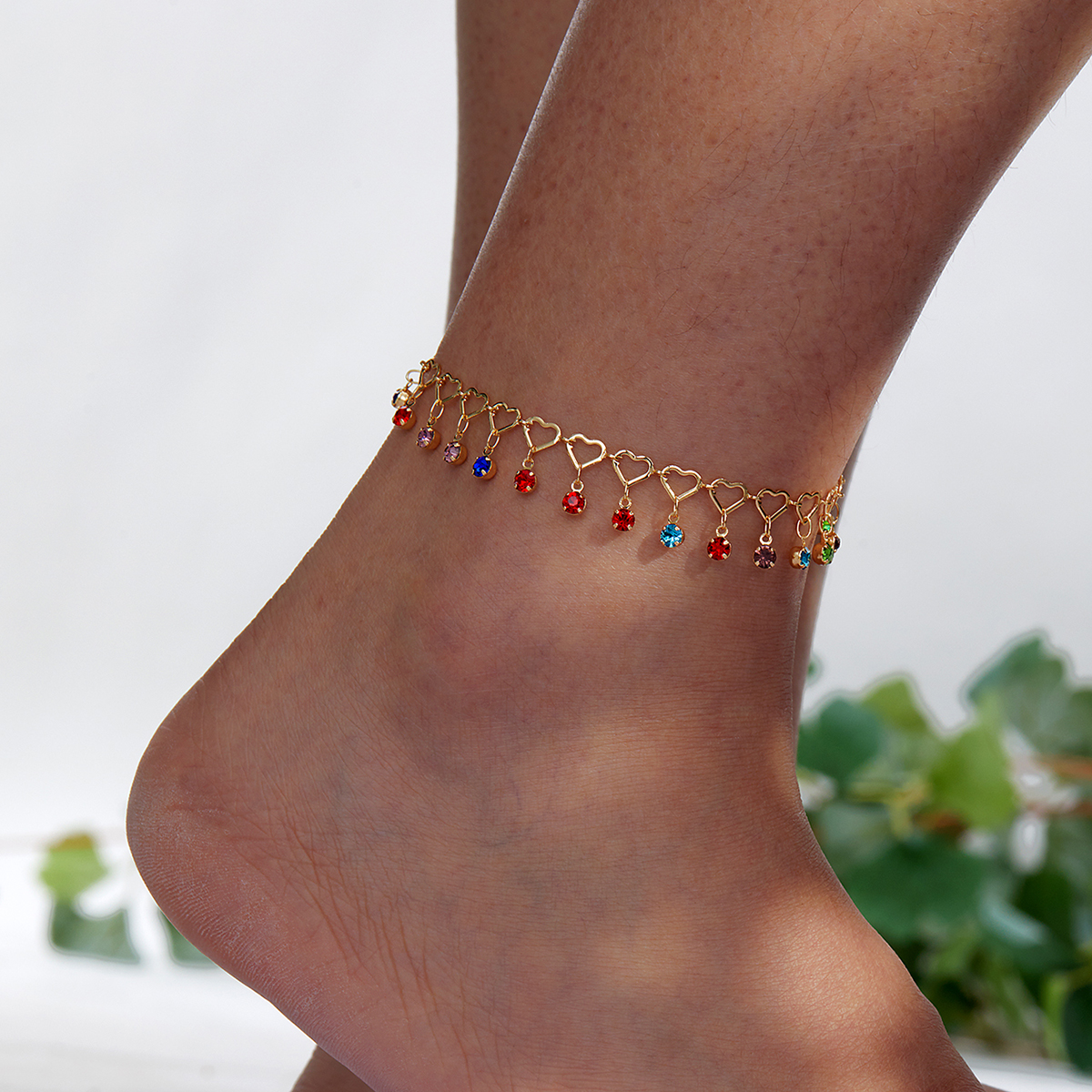 Fashion Heart Shape Copper Plating Inlay Zircon Anklet 1 Piece