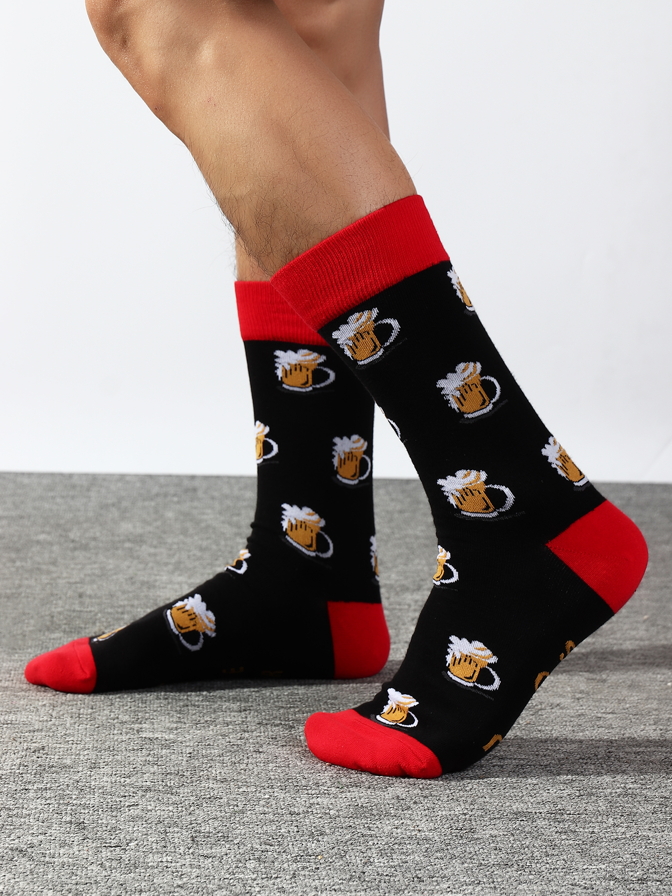 Menu0027S Fashion Beer Cotton Printing Socks