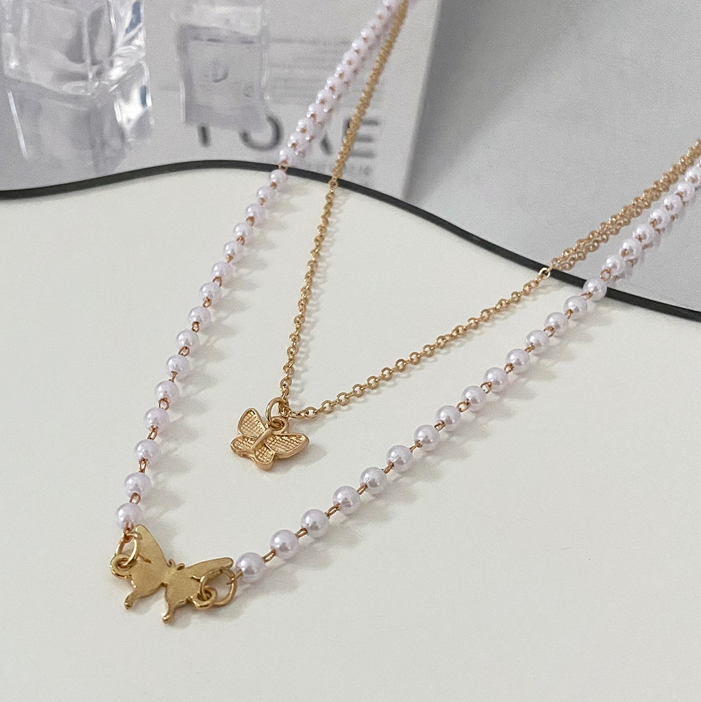 Fashion Butterfly Alloy Plating Layered Necklaces