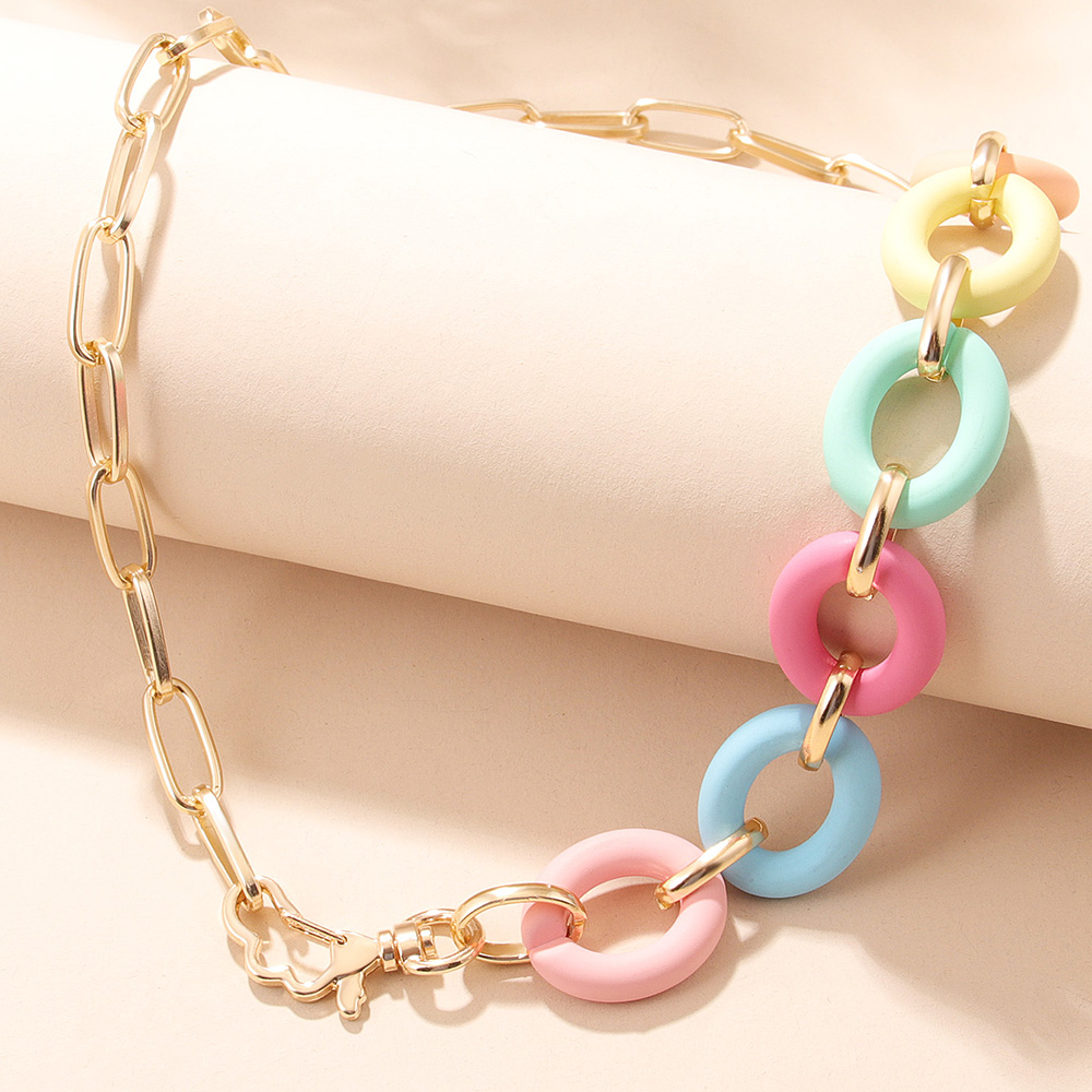 Fashion Oval Arylic Aluminum Splicing Chain Necklace