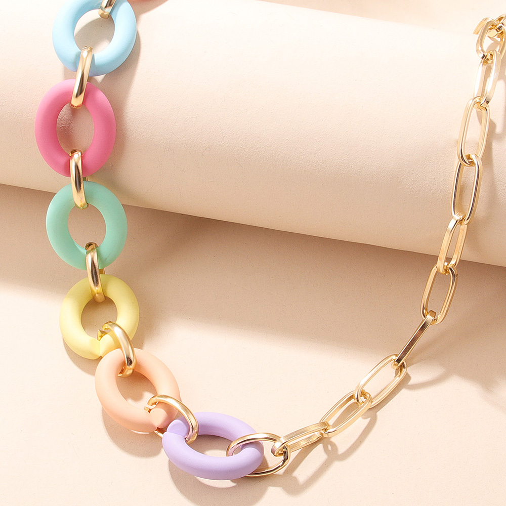 Fashion Oval Arylic Aluminum Splicing Chain Necklace