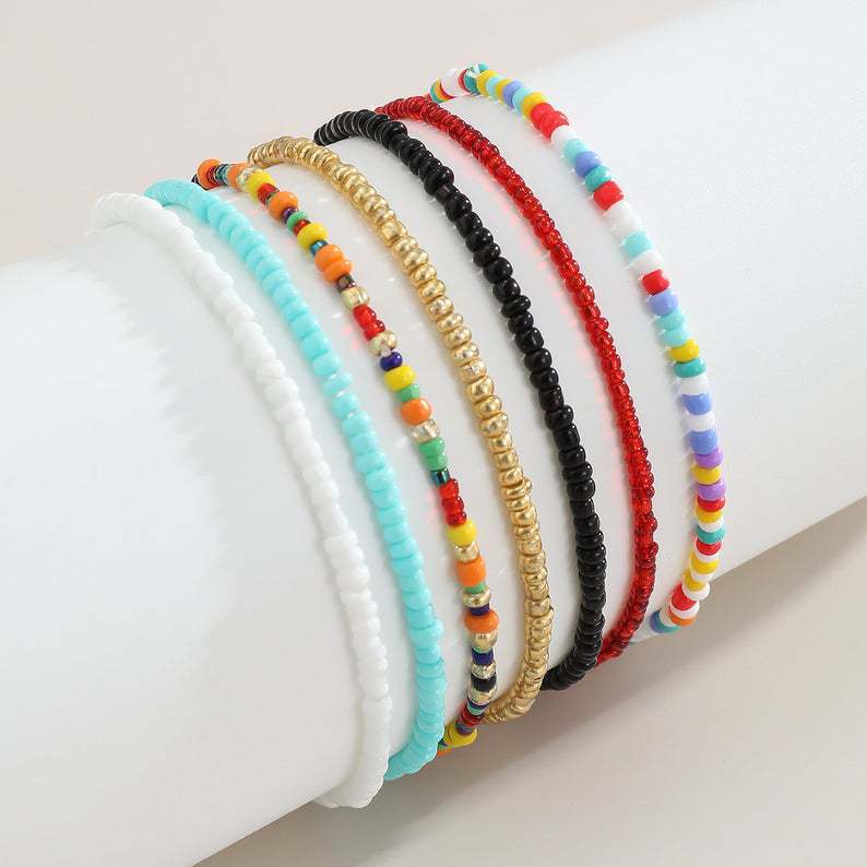 Ethnic Style Geometric Resin Beaded Anklet 7 Pieces