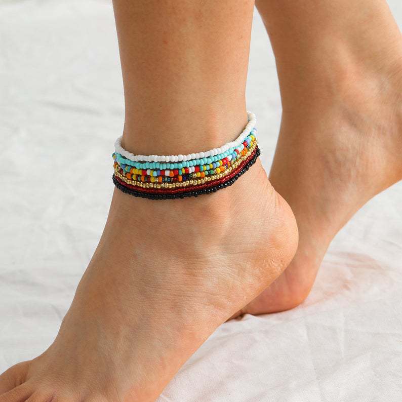 Ethnic Style Geometric Resin Beaded Anklet 7 Pieces