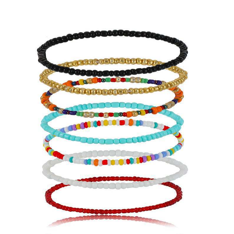 Ethnic Style Geometric Resin Beaded Anklet 7 Pieces