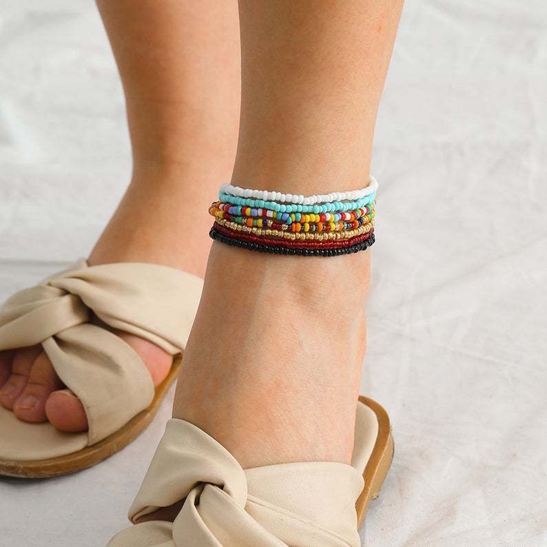 Ethnic Style Geometric Resin Beaded Anklet 7 Pieces