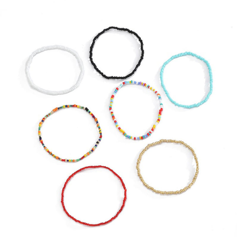 Ethnic Style Geometric Resin Beaded Anklet 7 Pieces