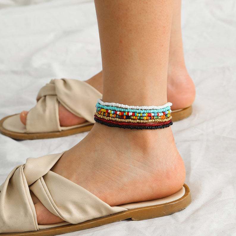 Ethnic Style Geometric Resin Beaded Anklet 7 Pieces