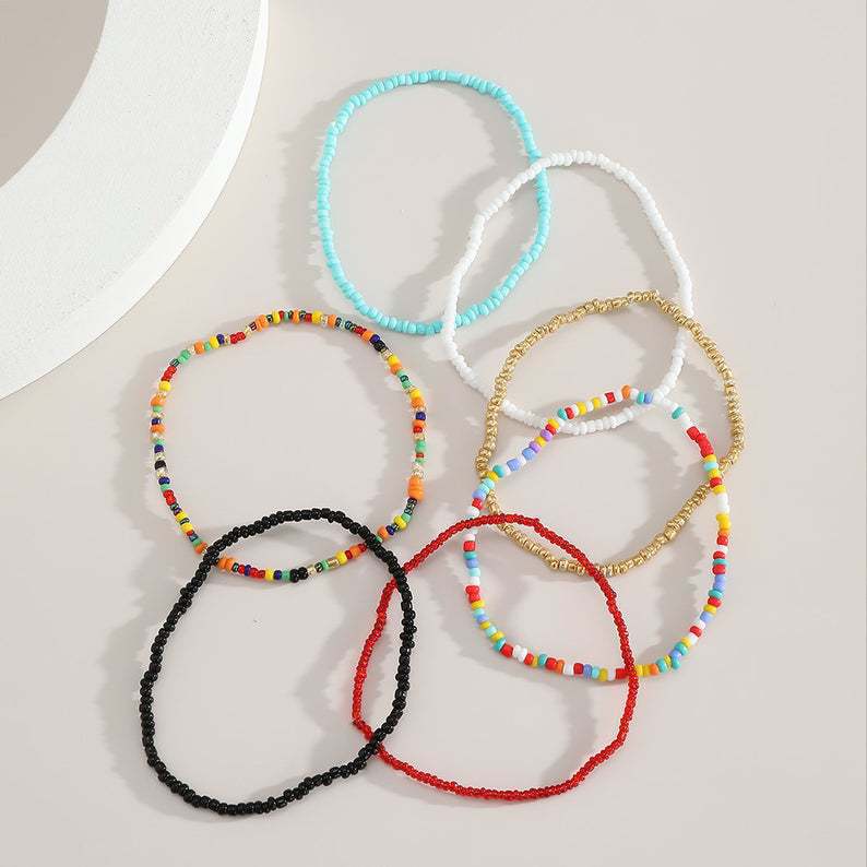 Ethnic Style Geometric Resin Beaded Anklet 7 Pieces