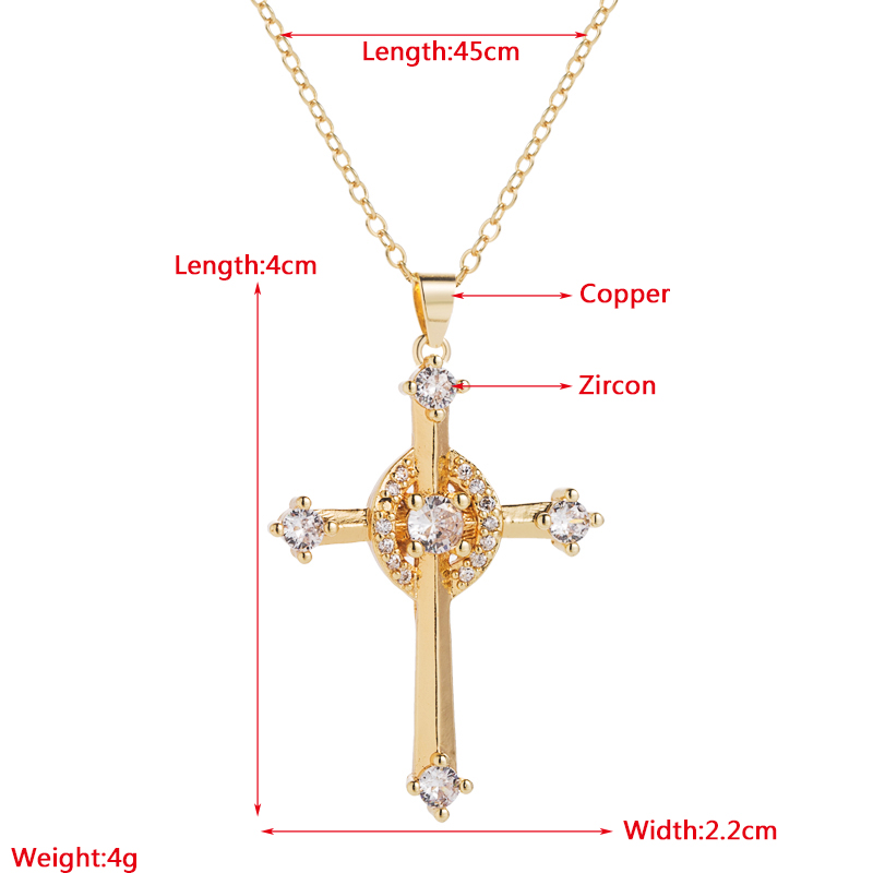 Retro Cross Copper Necklace Inlay Zircon Copper Necklaces