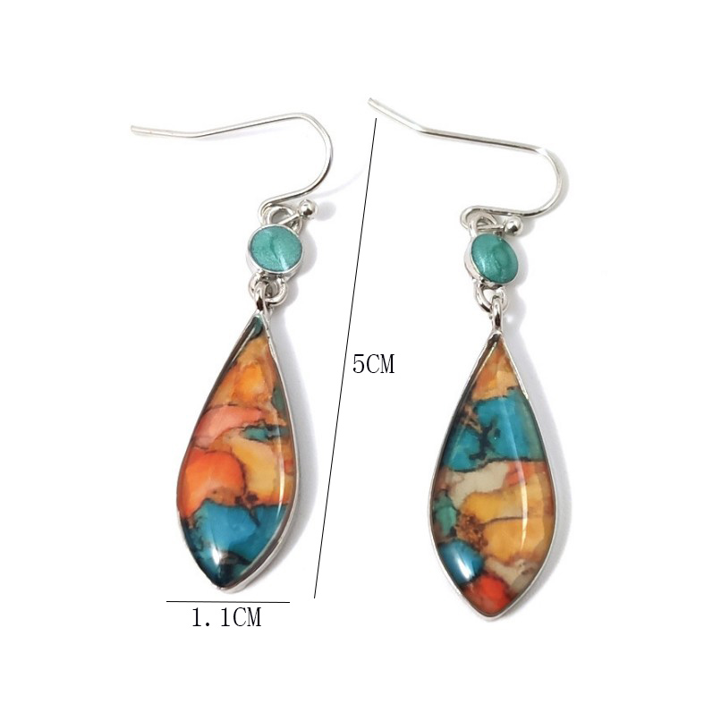 Vintage Style Water Droplets Alloy Inlay Colored Glaze Earrings 1 Set