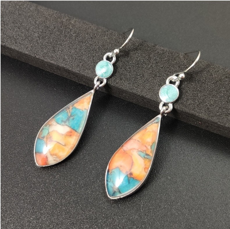 Vintage Style Water Droplets Alloy Inlay Colored Glaze Earrings 1 Set