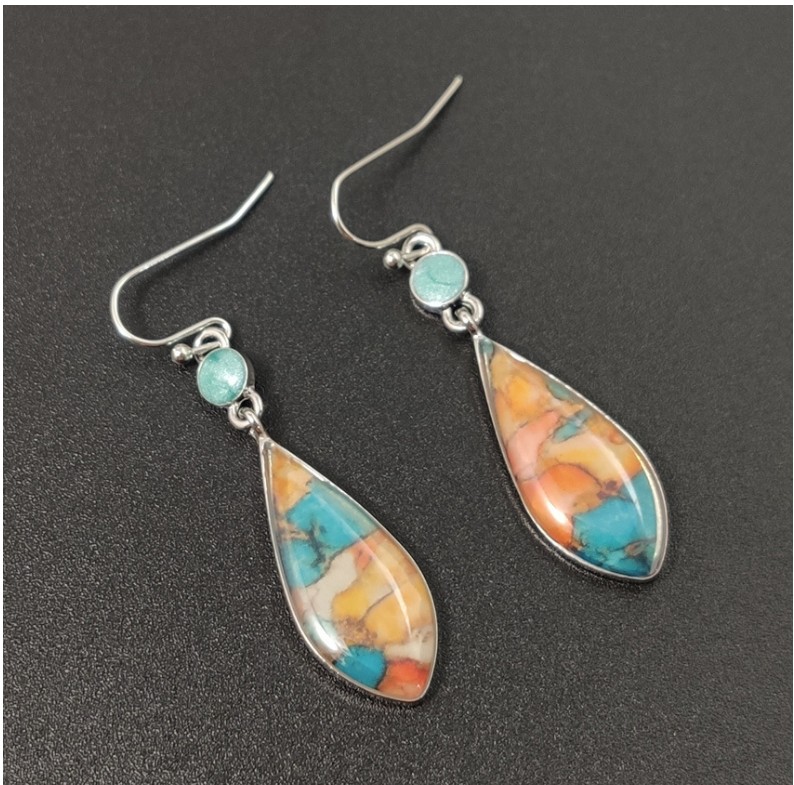 Vintage Style Water Droplets Alloy Inlay Colored Glaze Earrings 1 Set