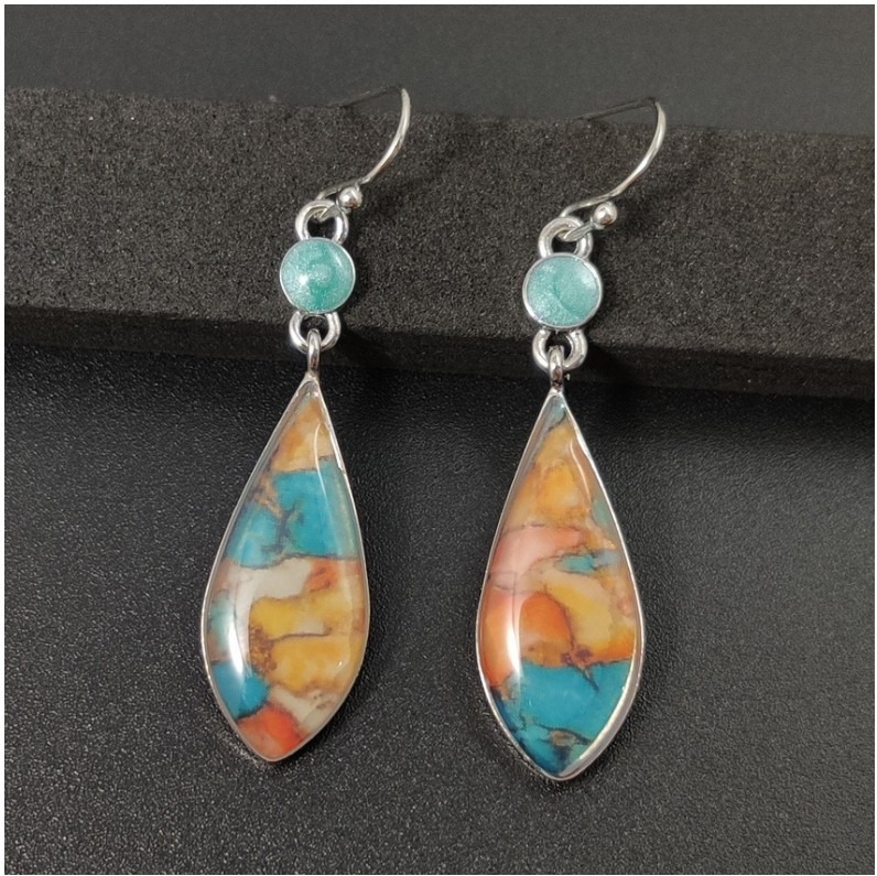 Vintage Style Water Droplets Alloy Inlay Colored Glaze Earrings 1 Set