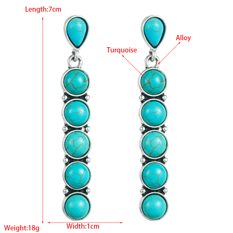 Fashion Round Alloy Inlay Turquoise Drop Earrings