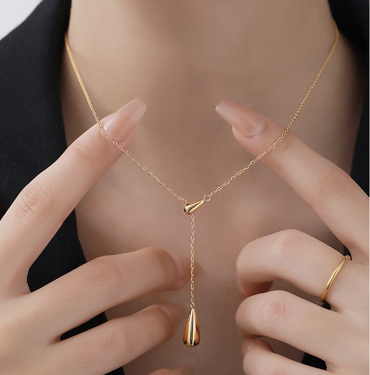 Fashion Water Droplets Titanium Steel Pendant Necklace Plating Stainless Steel Necklaces